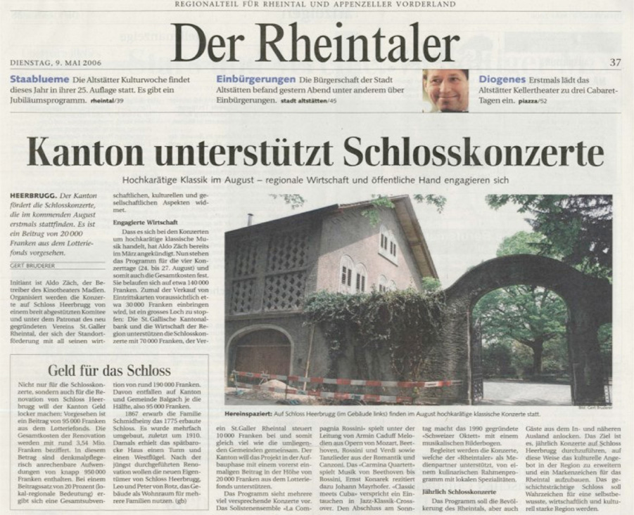 Bild - Zeitungstext "Geld für das Schloss"